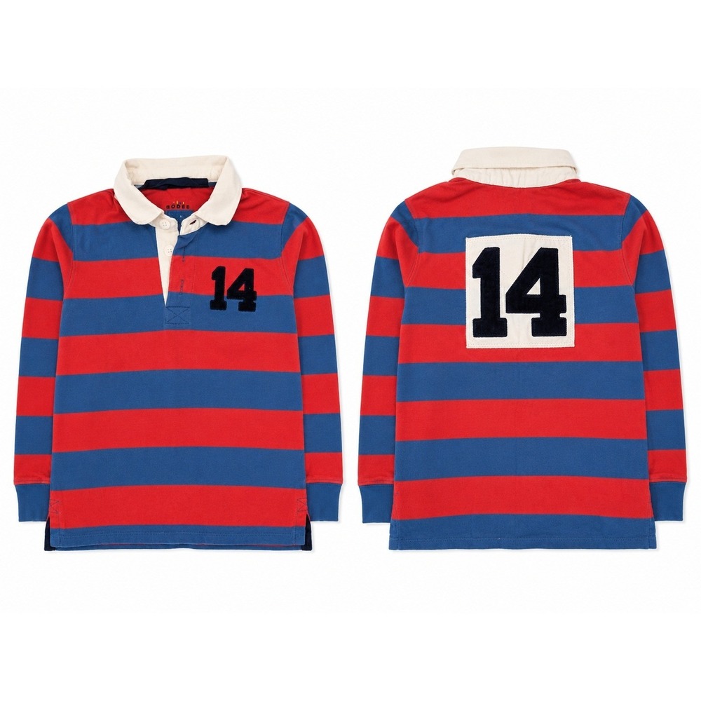 Mini Boden Rugby Shirt Kids 5-6Y Blue‎ Red Striped Long Sleeve Preppy Classic